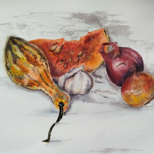 Есенен натюрморт, акварел, памук, 32*40